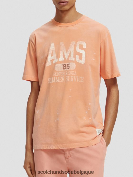 vêtements Scotch & Soda t-shirt graphique en coton biologique- Scotch and Soda shop near me orange saumon 6BZRBF468