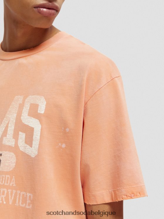 vêtements Scotch & Soda t-shirt graphique en coton biologique- Scotch and Soda shop near me orange saumon 6BZRBF468