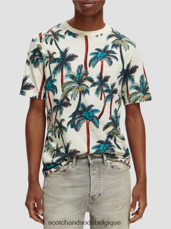 vêtements Scotch & Soda t-shirt imprimé à col rond- Scotch and Soda Liﾨﾨge palmiers blanc cassé aop 6BZRBF411