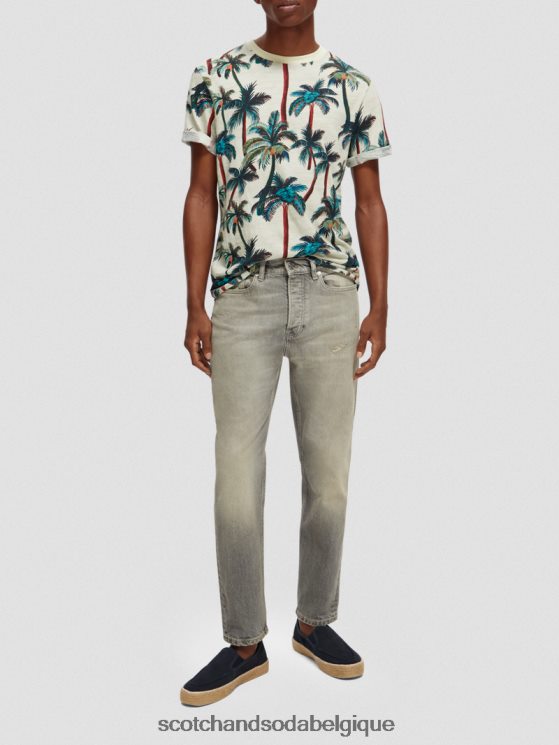 vêtements Scotch & Soda t-shirt imprimé à col rond- Scotch and Soda Liﾨﾨge palmiers blanc cassé aop 6BZRBF411