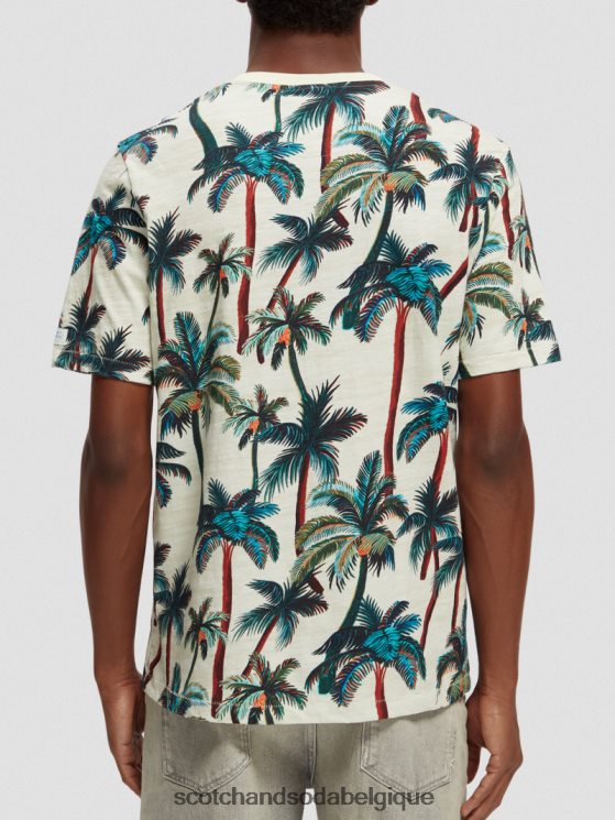 vêtements Scotch & Soda t-shirt imprimé à col rond- Scotch and Soda Liﾨﾨge palmiers blanc cassé aop 6BZRBF411