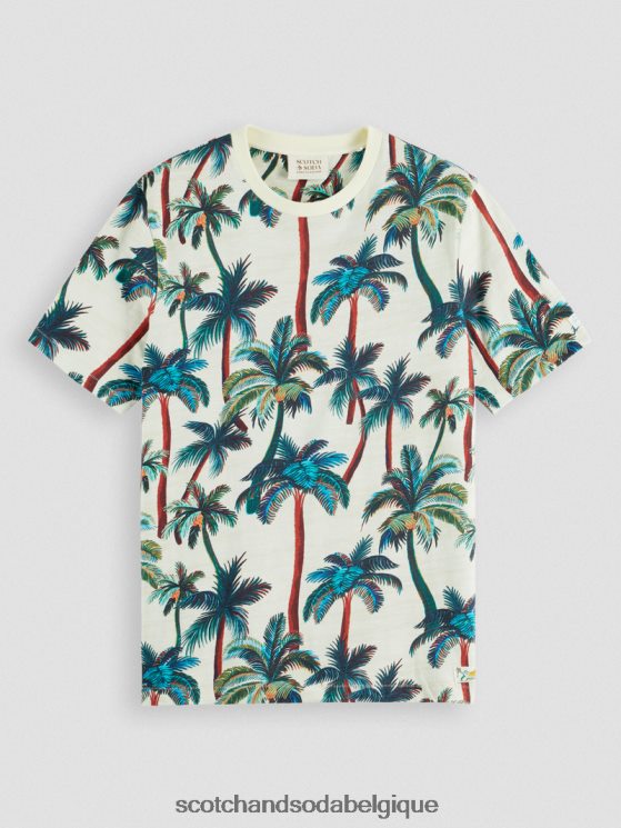 vêtements Scotch & Soda t-shirt imprimé à col rond- Scotch and Soda Liﾨﾨge palmiers blanc cassé aop 6BZRBF411