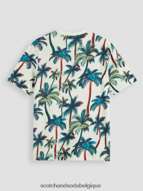 vêtements Scotch & Soda t-shirt imprimé à col rond- Scotch and Soda Liﾨﾨge palmiers blanc cassé aop 6BZRBF411