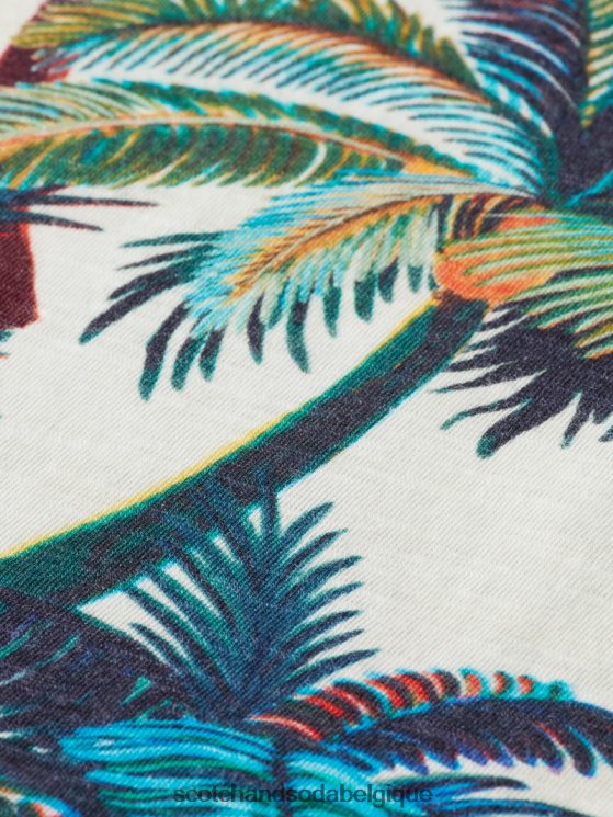 vêtements Scotch & Soda t-shirt imprimé à col rond- Scotch and Soda Liﾨﾨge palmiers blanc cassé aop 6BZRBF411
