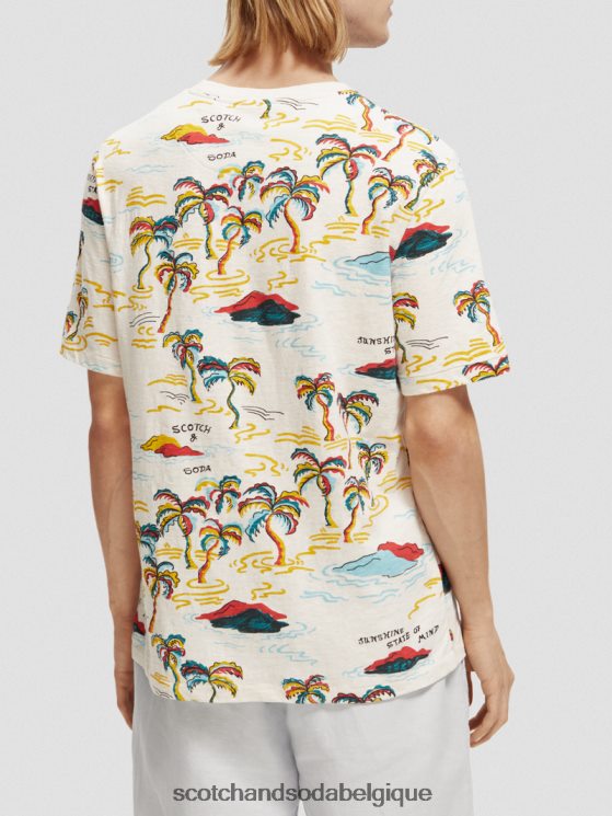vêtements Scotch & Soda t-shirt imprimé à col rond- Scotch and Soda parfum île aux palmiers blancs aop 6BZRBF412