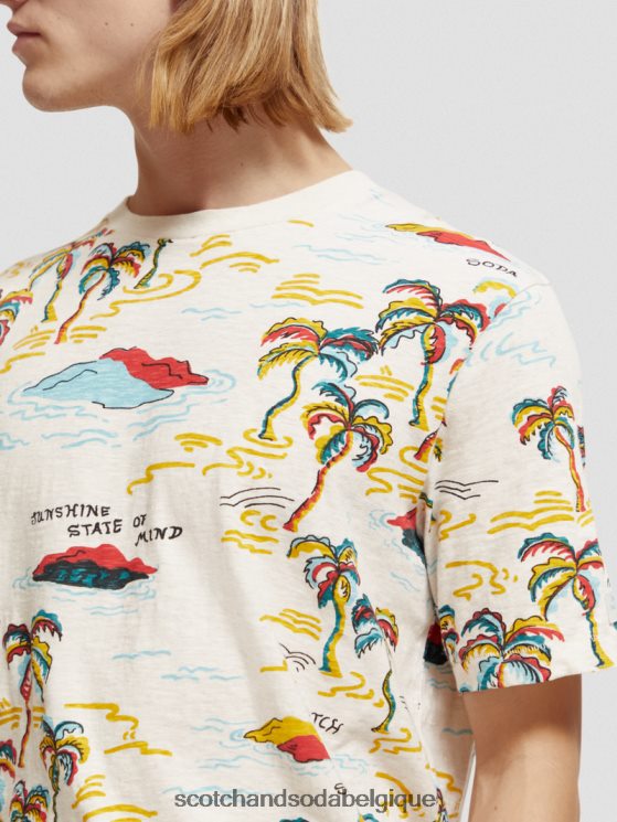 vêtements Scotch & Soda t-shirt imprimé à col rond- Scotch and Soda parfum île aux palmiers blancs aop 6BZRBF412