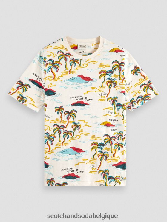 vêtements Scotch & Soda t-shirt imprimé à col rond- Scotch and Soda parfum île aux palmiers blancs aop 6BZRBF412