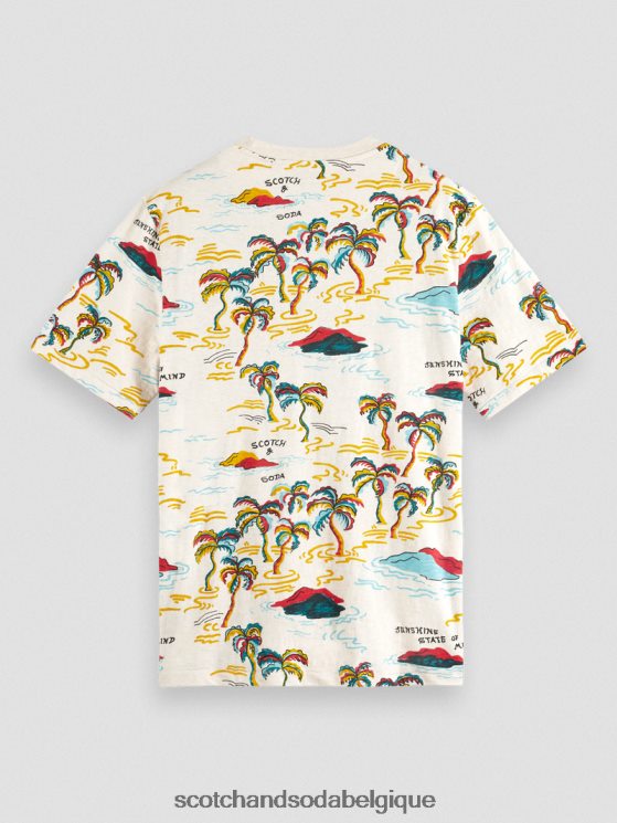 vêtements Scotch & Soda t-shirt imprimé à col rond- Scotch and Soda parfum île aux palmiers blancs aop 6BZRBF412