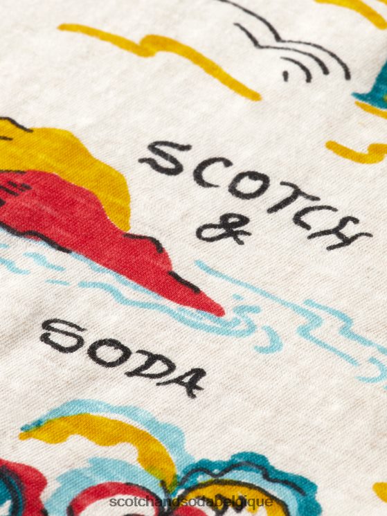 vêtements Scotch & Soda t-shirt imprimé à col rond- Scotch and Soda parfum île aux palmiers blancs aop 6BZRBF412