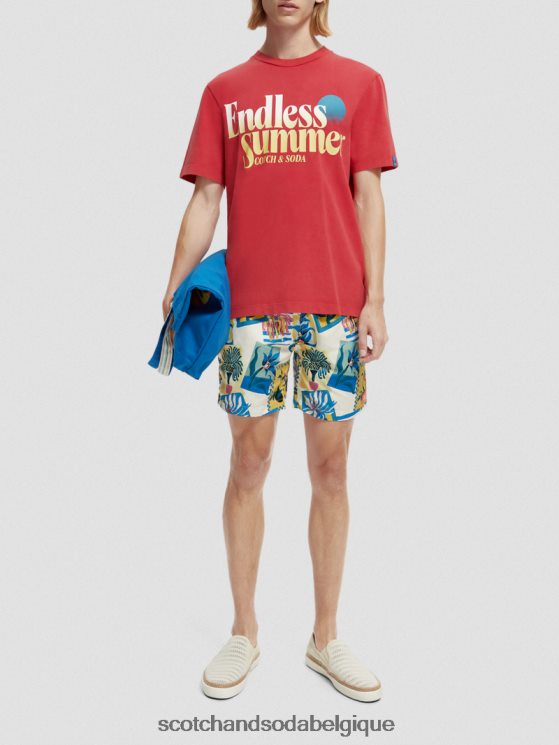 vêtements Scotch & Soda t-shirt à motif imprimé coupe classique teint en pièce- Scotch and Soda Liﾨﾨge tulipe rouge 6BZRBF357