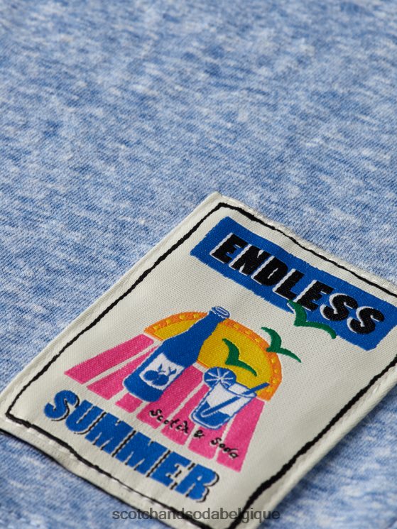 vêtements Scotch & Soda t-shirt à patch chiné- Scotch and Soda shop online mélange bleu riviera 6BZRBF368