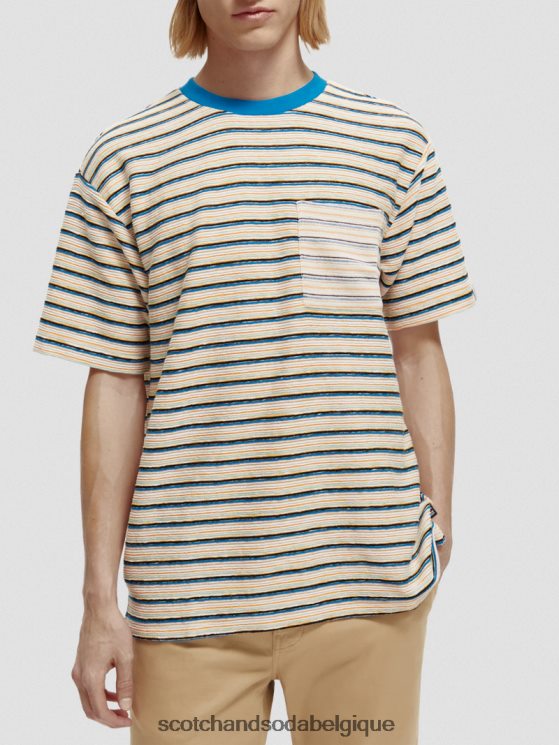 vêtements Scotch & Soda t-shirt à poche en coton biologique rayé- Scotch and Soda shop online combo b 6BZRBF395