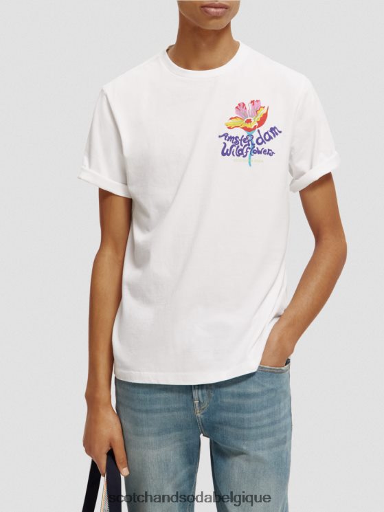 vêtements Scotch & Soda t-shirt ras du cou à motif artistique- Scotch and Soda outlet blanc 6BZRBF379