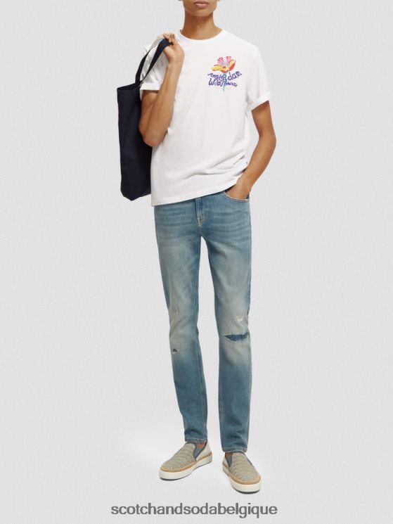 vêtements Scotch & Soda t-shirt ras du cou à motif artistique- Scotch and Soda outlet blanc 6BZRBF379