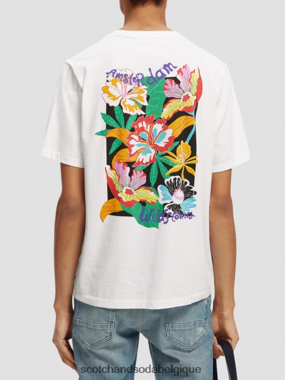 vêtements Scotch & Soda t-shirt ras du cou à motif artistique- Scotch and Soda outlet blanc 6BZRBF379