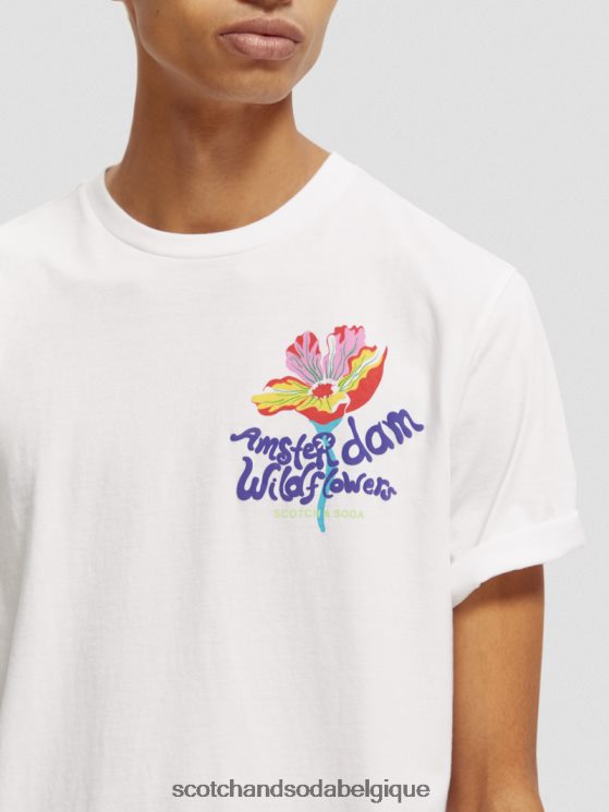 vêtements Scotch & Soda t-shirt ras du cou à motif artistique- Scotch and Soda outlet blanc 6BZRBF379