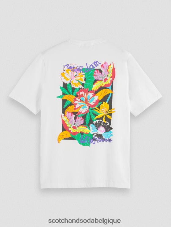 vêtements Scotch & Soda t-shirt ras du cou à motif artistique- Scotch and Soda outlet blanc 6BZRBF379