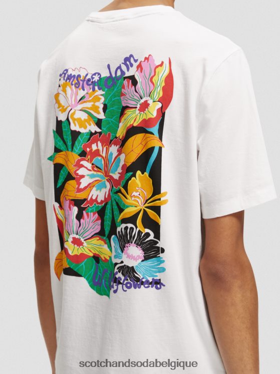 vêtements Scotch & Soda t-shirt ras du cou à motif artistique- Scotch and Soda outlet blanc 6BZRBF379