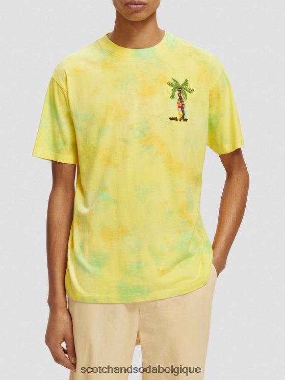 vêtements Scotch & Soda t-shirt tie-dye à broderie artistique- Scotch and Soda Liﾨﾨge teinture de cravate jaune 6BZRBF438