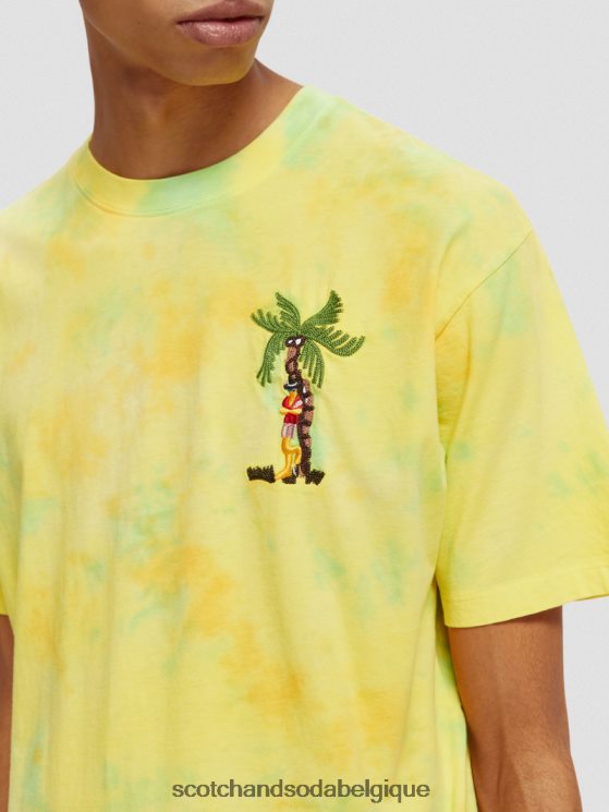 vêtements Scotch & Soda t-shirt tie-dye à broderie artistique- Scotch and Soda Liﾨﾨge teinture de cravate jaune 6BZRBF438