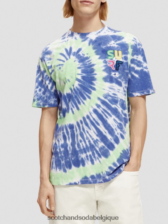 vêtements Scotch & Soda t-shirt tie-dye à broderie artistique- Scotch and Soda shop online teinture de cravate bleue 6BZRBF440
