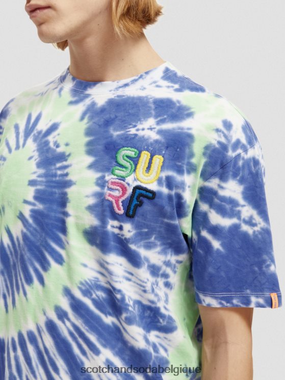 vêtements Scotch & Soda t-shirt tie-dye à broderie artistique- Scotch and Soda shop online teinture de cravate bleue 6BZRBF440