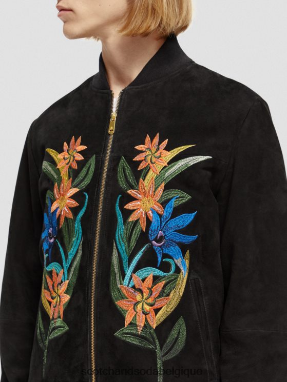 vêtements Scotch & Soda blouson aviateur en daim à broderies- Scotch and Soda femme noir 6BZRBF563