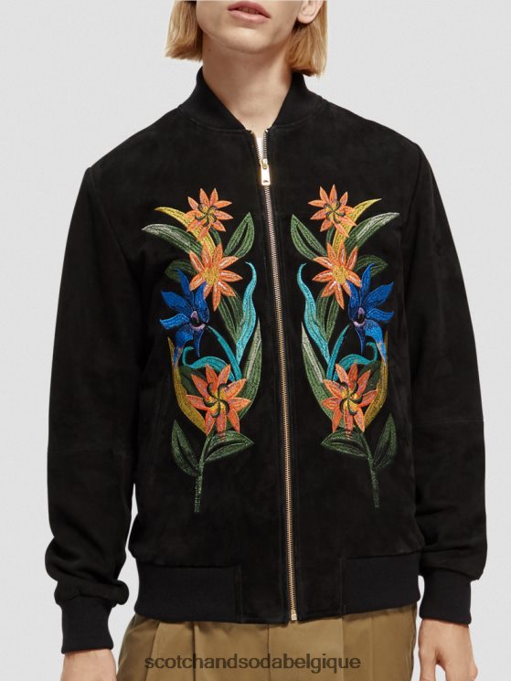 vêtements Scotch & Soda blouson aviateur en daim à broderies- Scotch and Soda femme noir 6BZRBF563
