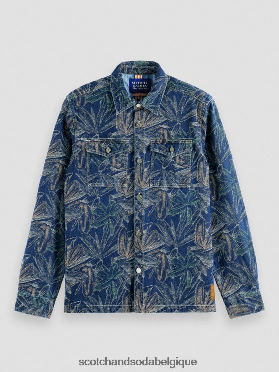 vêtements Scotch & Soda surchemise en jean à fleurs jacquard- Scotch and Soda femme jacquard indigo 6BZRBF572