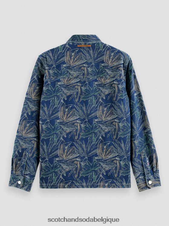 vêtements Scotch & Soda surchemise en jean à fleurs jacquard- Scotch and Soda femme jacquard indigo 6BZRBF572