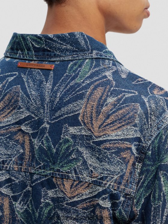 vêtements Scotch & Soda surchemise en jean à fleurs jacquard- Scotch and Soda femme jacquard indigo 6BZRBF572