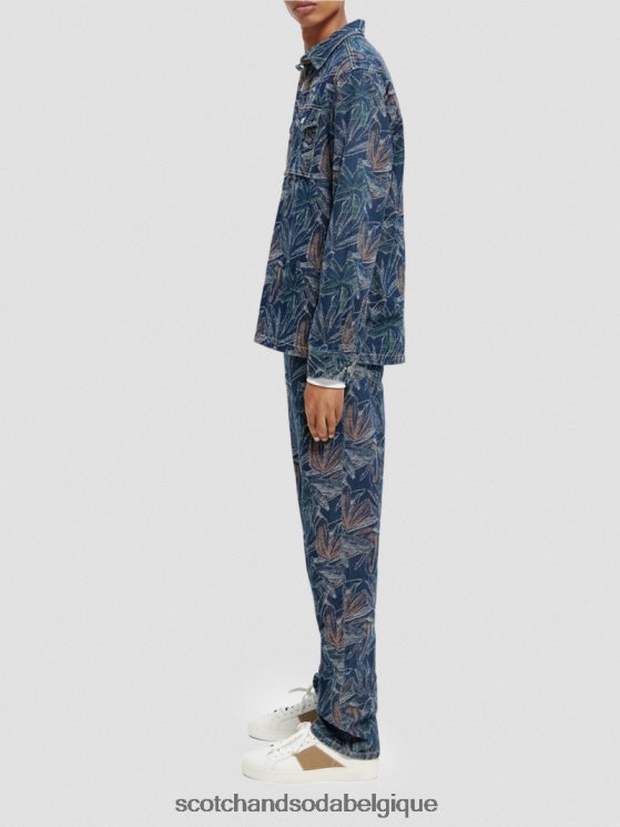 vêtements Scotch & Soda surchemise en jean à fleurs jacquard- Scotch and Soda femme jacquard indigo 6BZRBF572