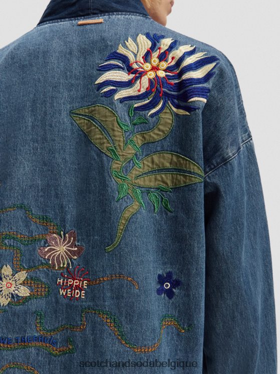 vêtements Scotch & Soda veste kimono en jean à broderies- Scotch and Soda shop near me indigo lavé 6BZRBF558